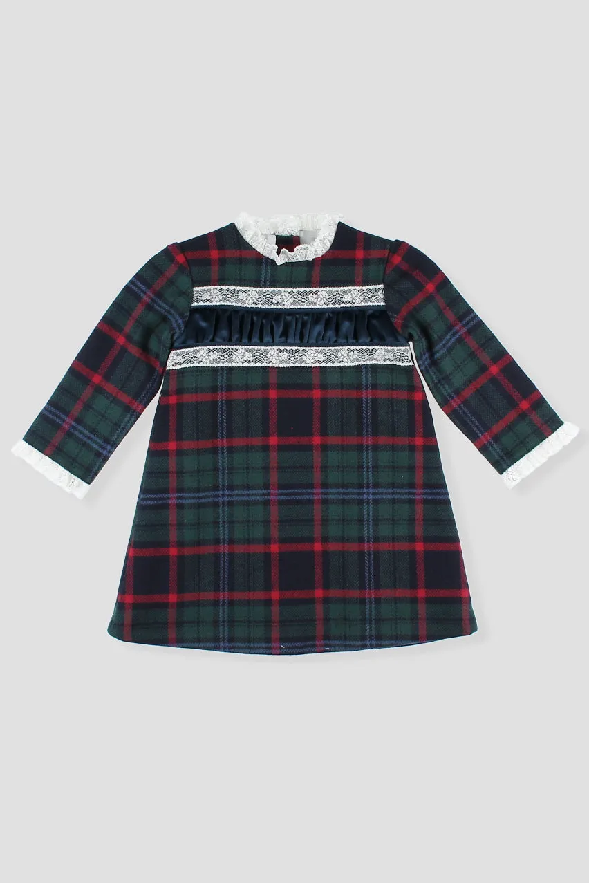 "Malia" Bottle Green Tartan Dress