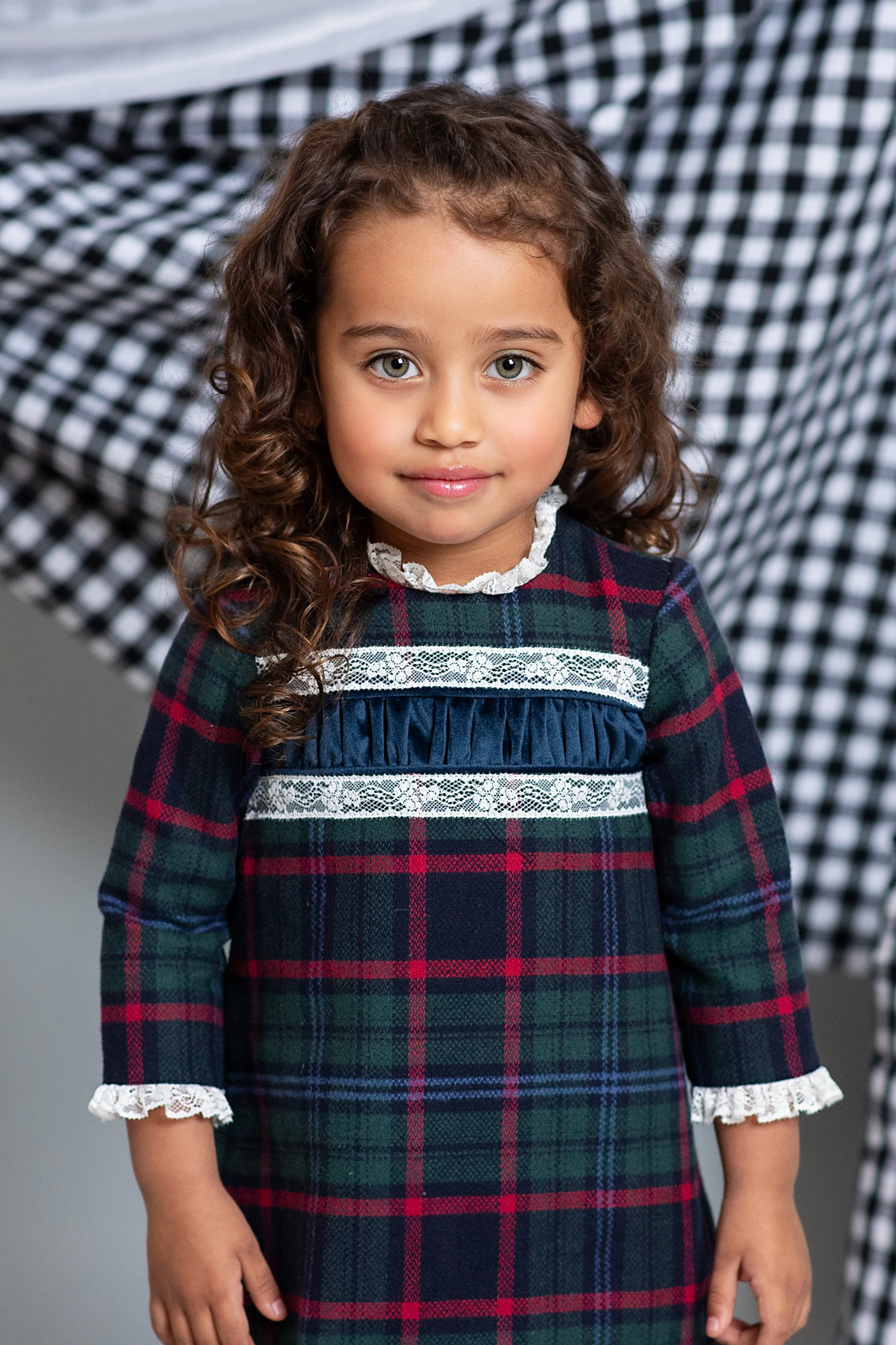"Malia" Bottle Green Tartan Dress
