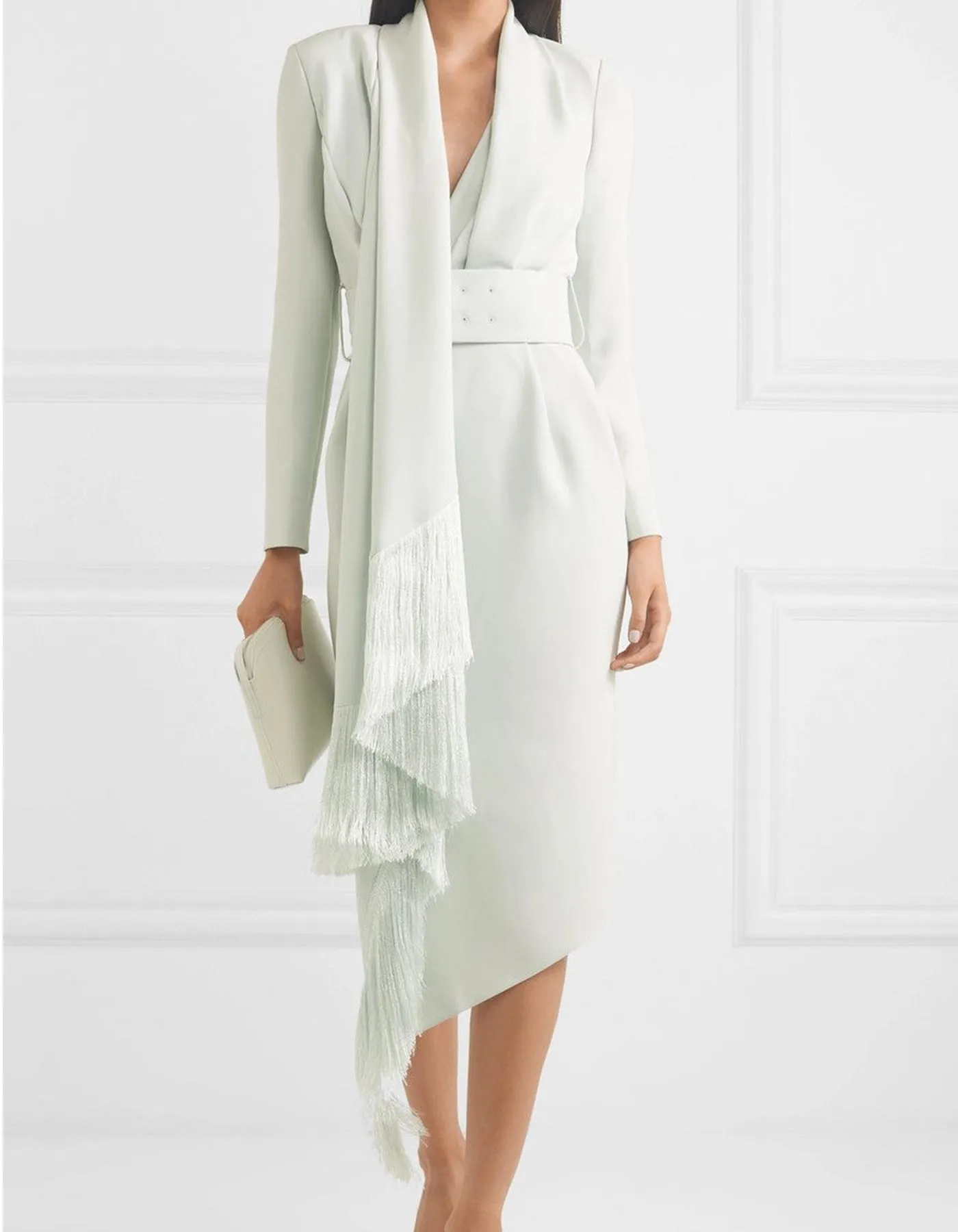 Ralph & Russo NWT Mint Fringed Silk-Crepe Midi Dress IT46/US 10 rt. $6,470