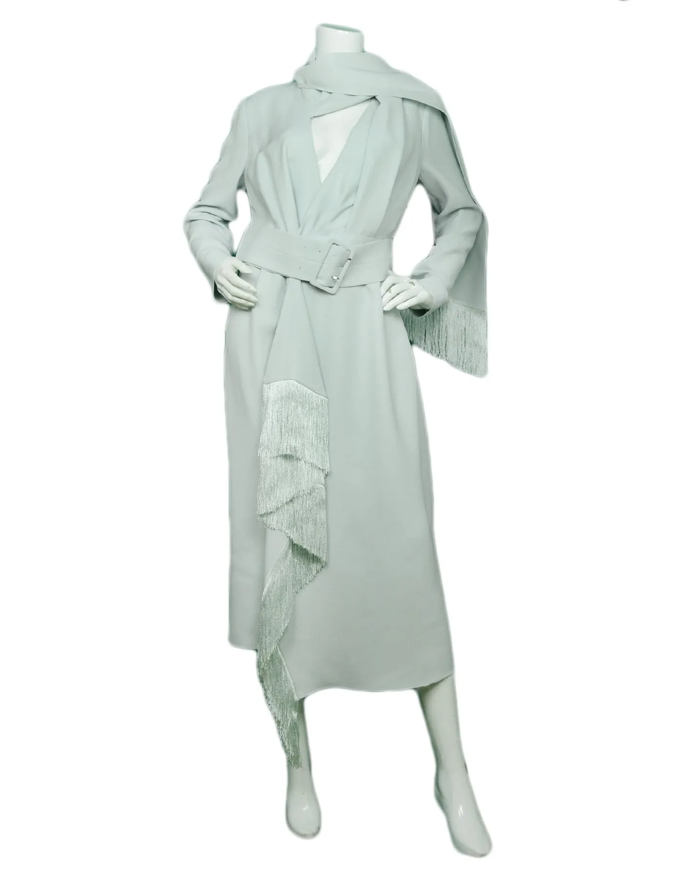 Ralph & Russo NWT Mint Fringed Silk-Crepe Midi Dress IT46/US 10 rt. $6,470