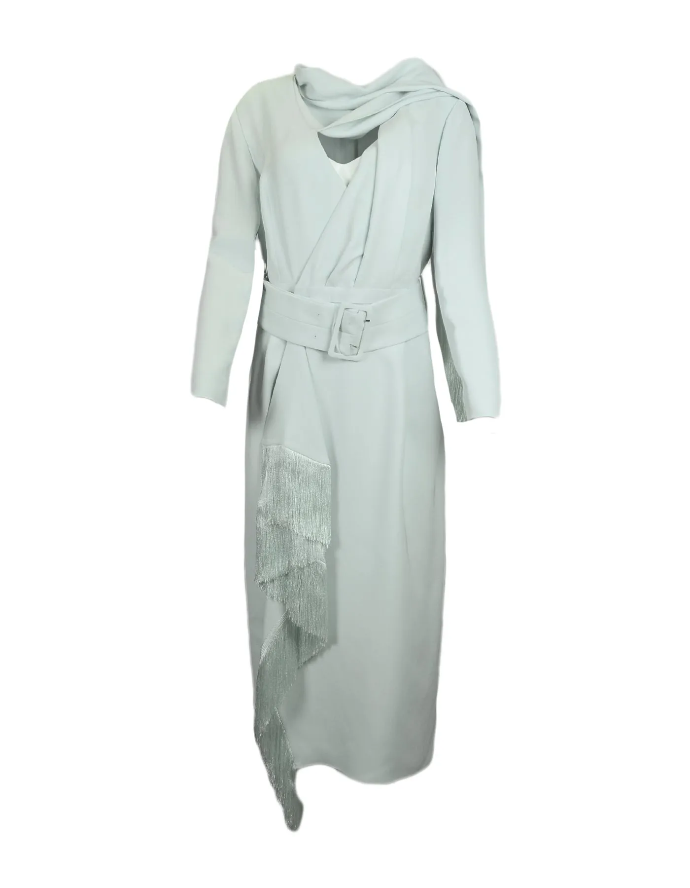 Ralph & Russo NWT Mint Fringed Silk-Crepe Midi Dress IT46/US 10 rt. $6,470