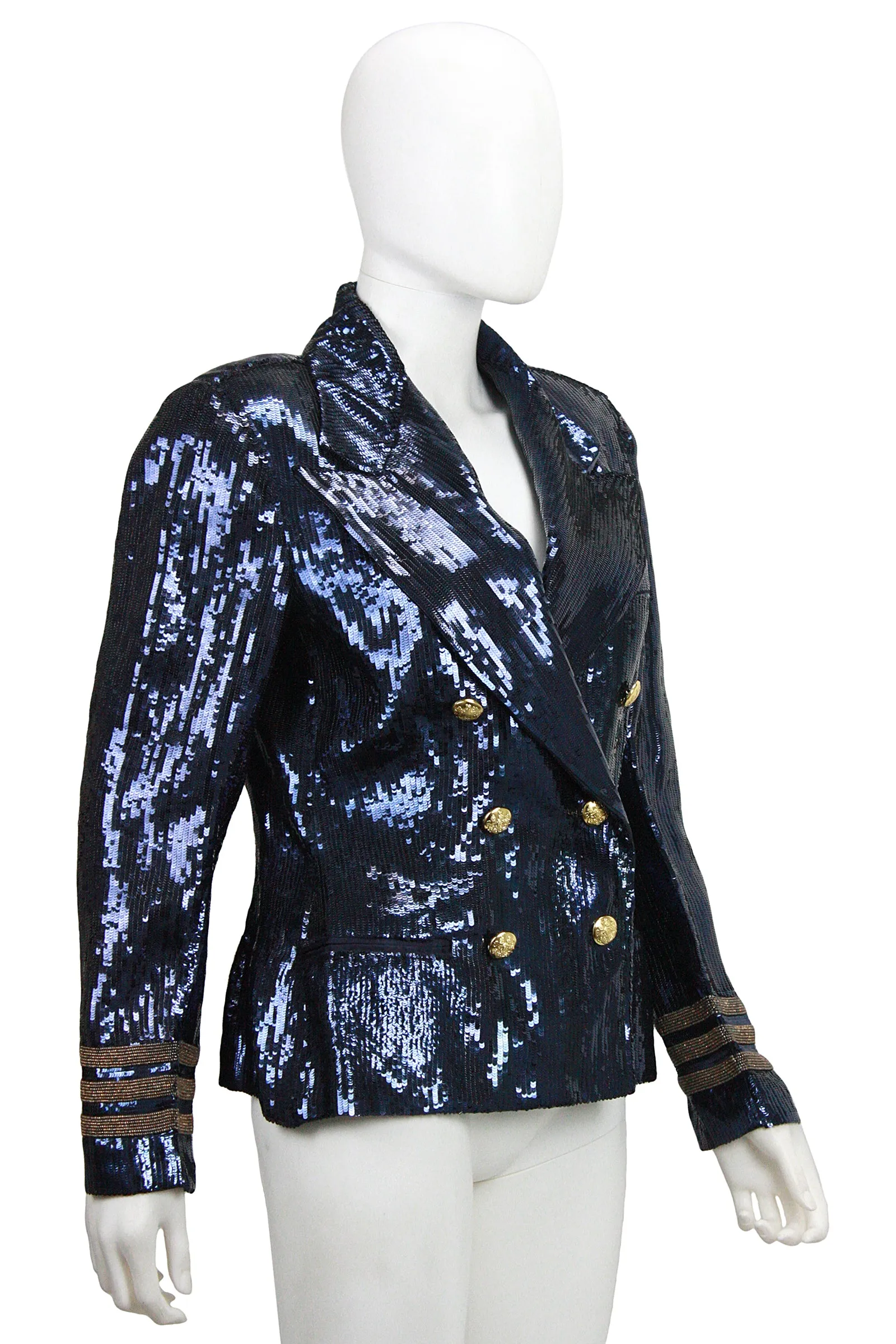 RALPH LAUREN 1980s Navy Sequin Double Breasted Sailor Jacket