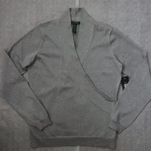 Ralph Lauren Metallic Sweater L V Neck Pullover Long Sleeve Silk Cotton New