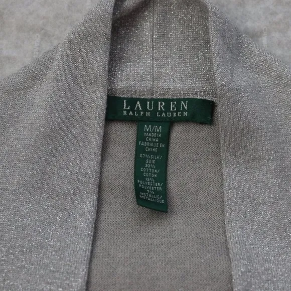 Ralph Lauren Metallic Sweater L V Neck Pullover Long Sleeve Silk Cotton New
