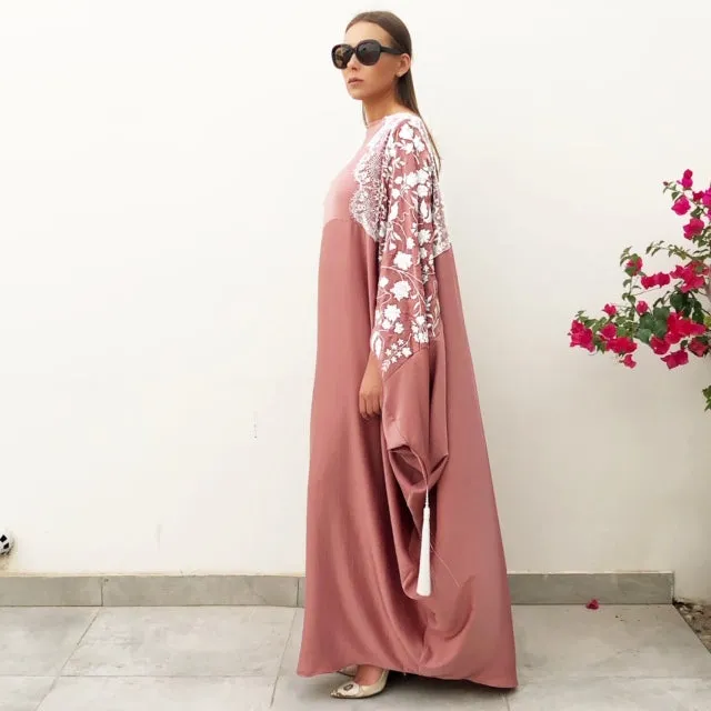 RAM19 SAKURA TEA ROSE EMBROIDERED SILK  KAFTAN