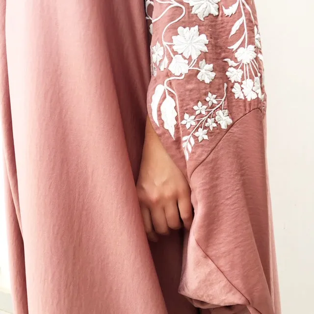 RAM19 SAKURA TEA ROSE EMBROIDERED SILK  KAFTAN