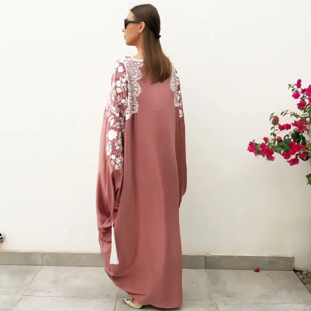 RAM19 SAKURA TEA ROSE EMBROIDERED SILK  KAFTAN