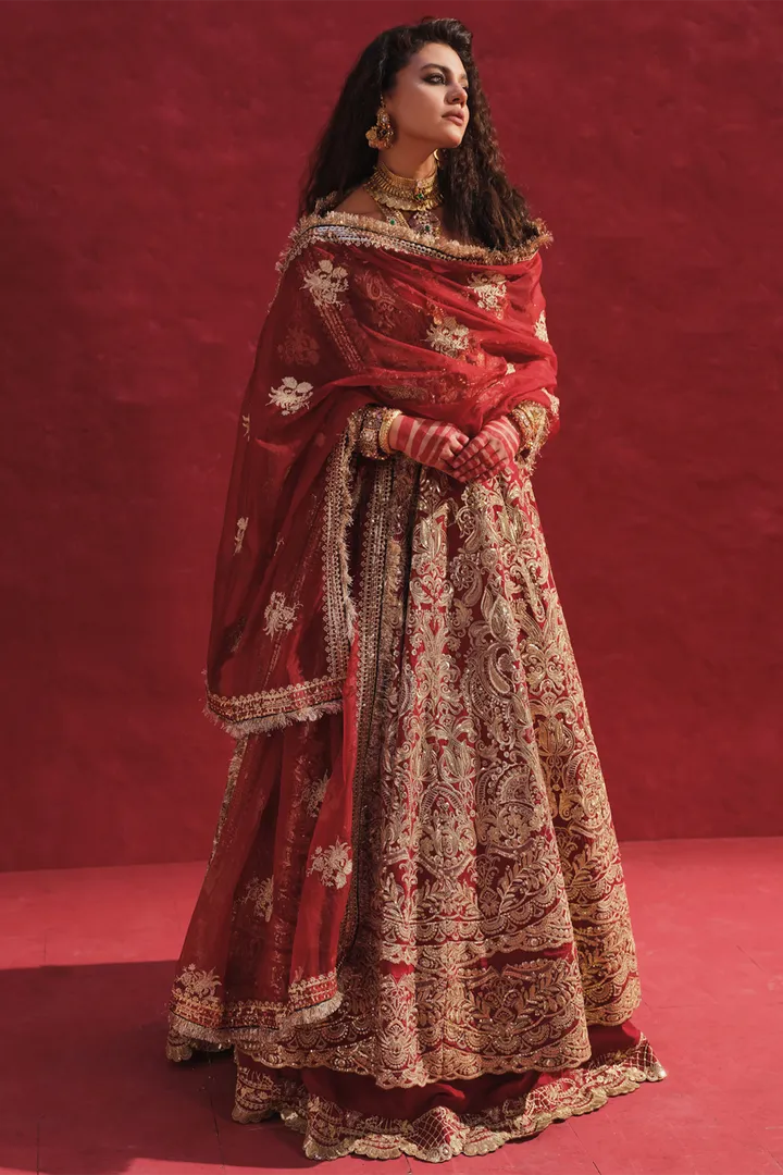 Raw Silk Maroon Pishwas for Pakistani Bridal Dresses