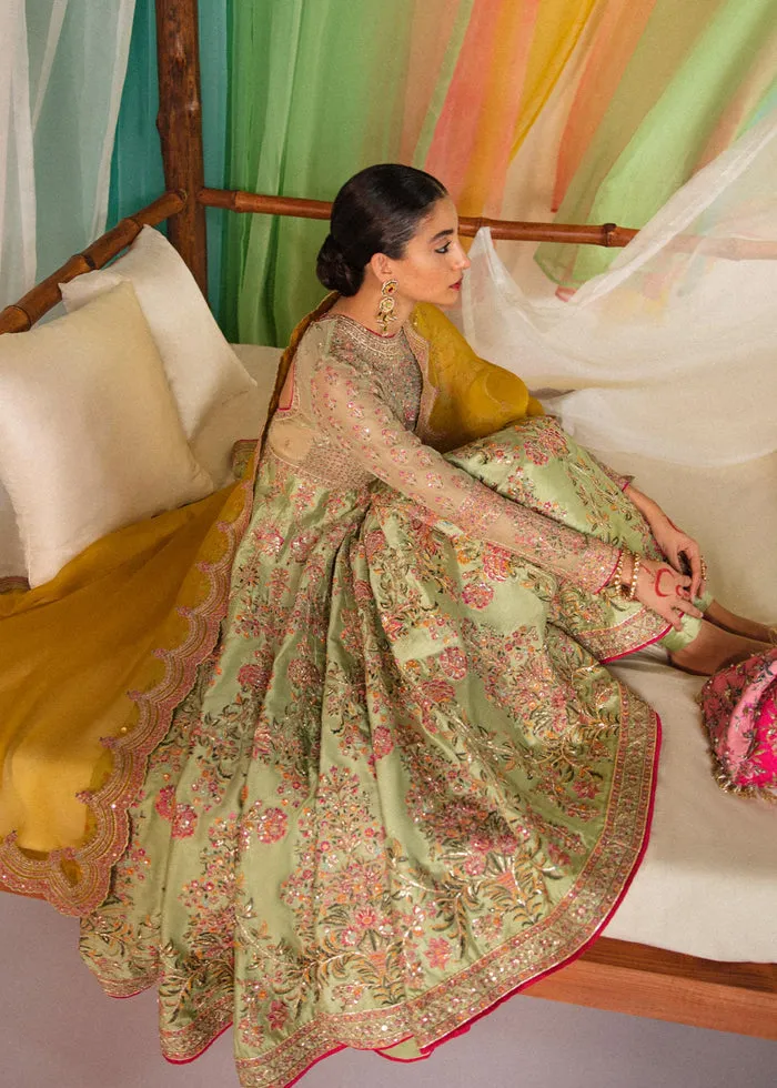 Raw Silk Sea Green Anarkali Frock Indian Wedding Dresses
