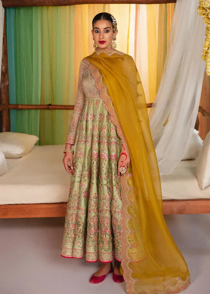 Raw Silk Sea Green Anarkali Frock Indian Wedding Dresses