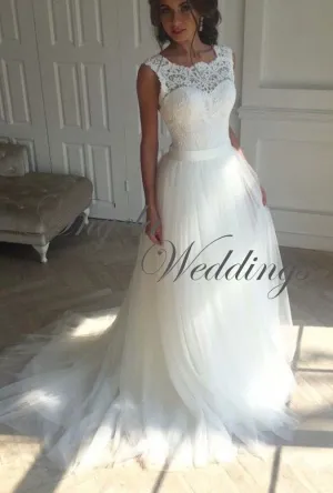 Real Photos 2019 Lace Tulle Wedding Dresses for Beach Tulle Ruffles Chapel Train