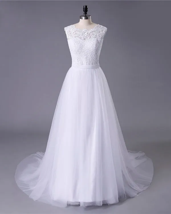 Real Photos 2019 Lace Tulle Wedding Dresses for Beach Tulle Ruffles Chapel Train