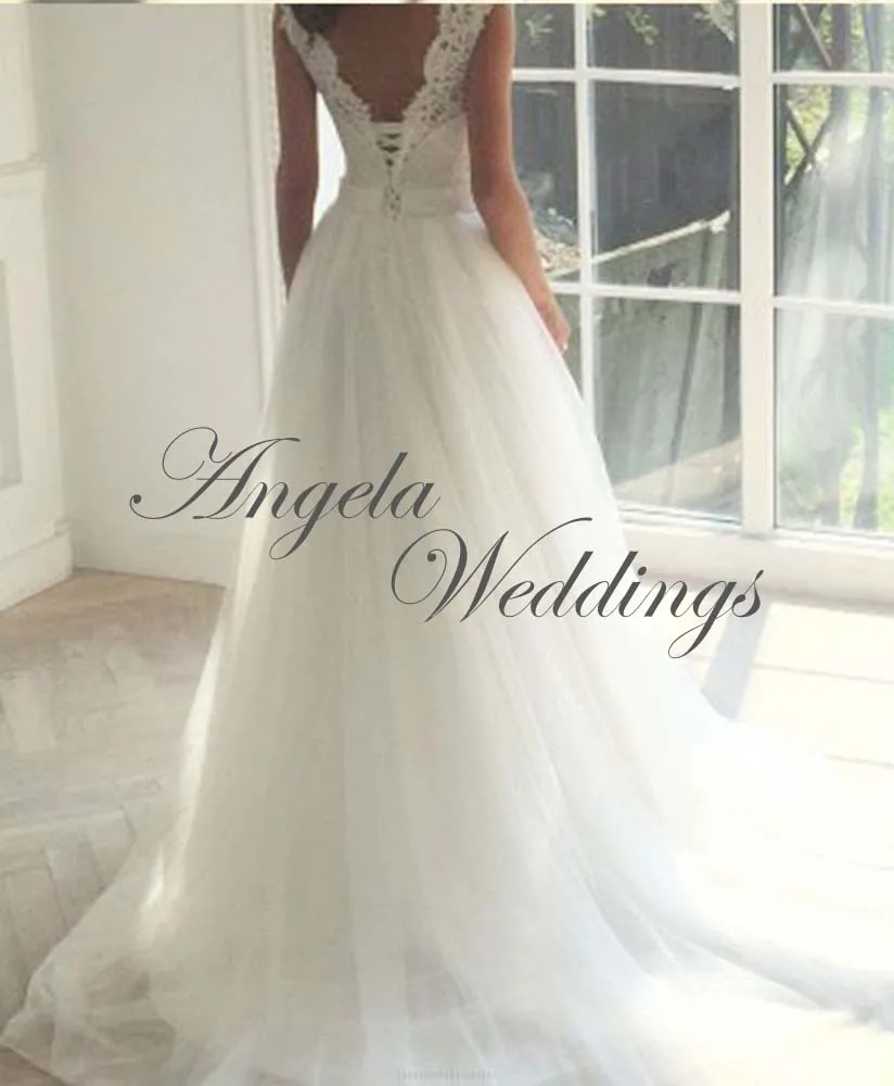 Real Photos 2019 Lace Tulle Wedding Dresses for Beach Tulle Ruffles Chapel Train