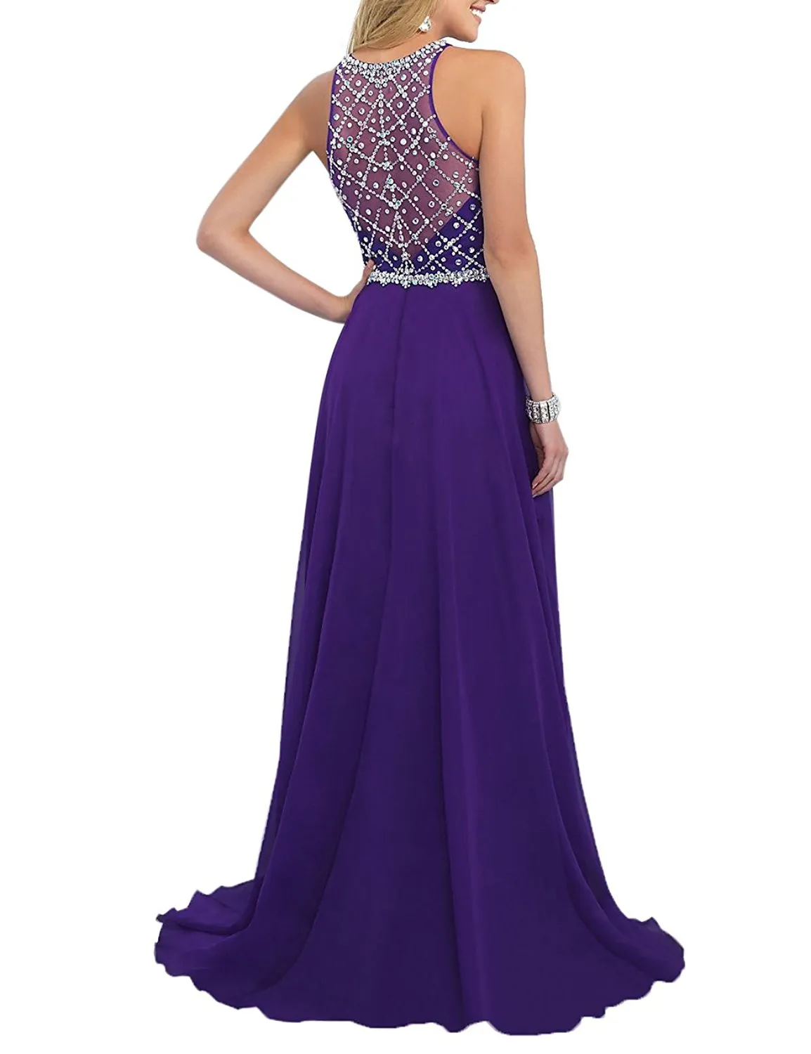 Red Chiffon Beads Prom Dress