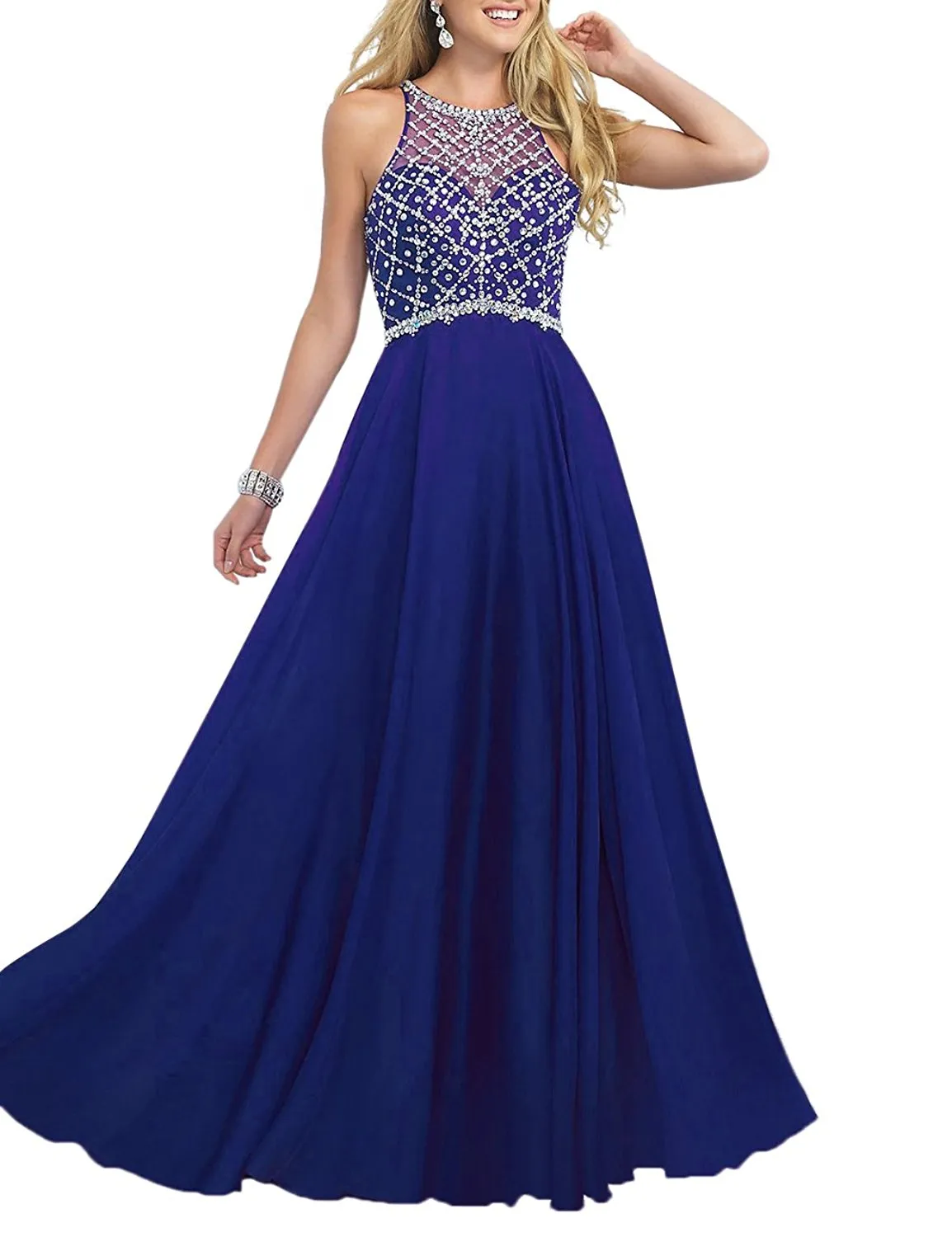 Red Chiffon Beads Prom Dress