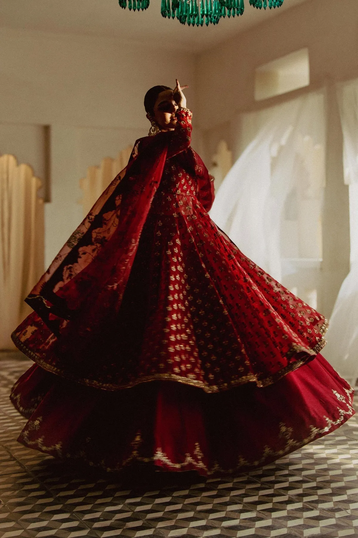Red Lehenga and Pishwas Frock Pakistani Wedding Dress