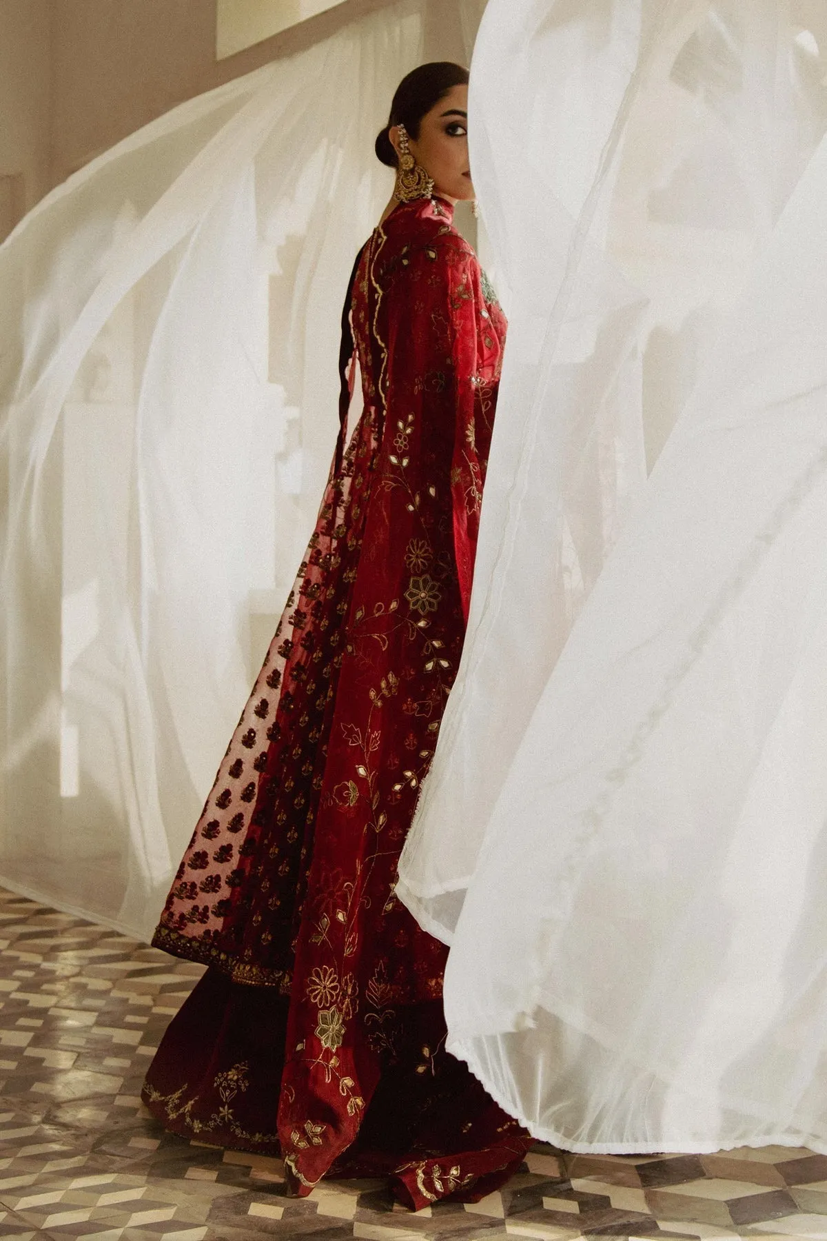 Red Lehenga and Pishwas Frock Pakistani Wedding Dress