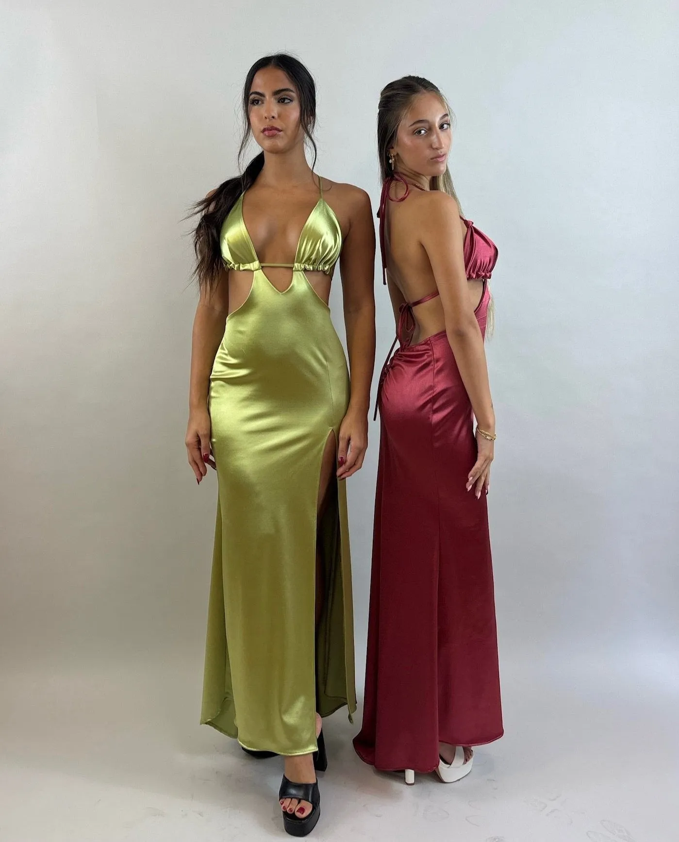 Red Low-Back Satin Evening Dress