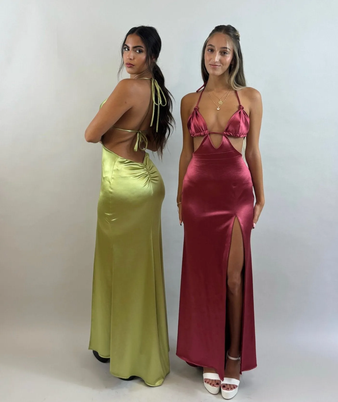 Red Low-Back Satin Evening Dress