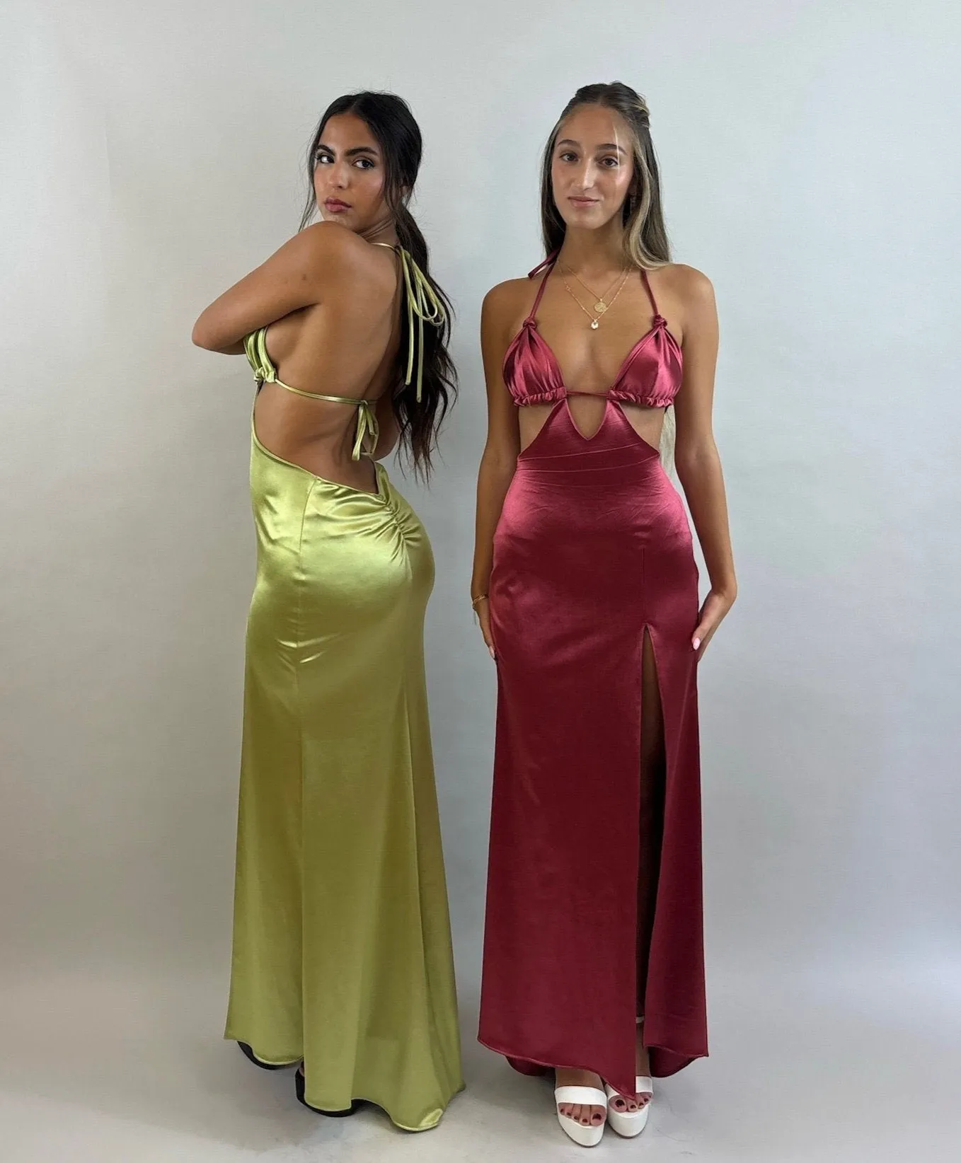 Red Low-Back Satin Evening Dress