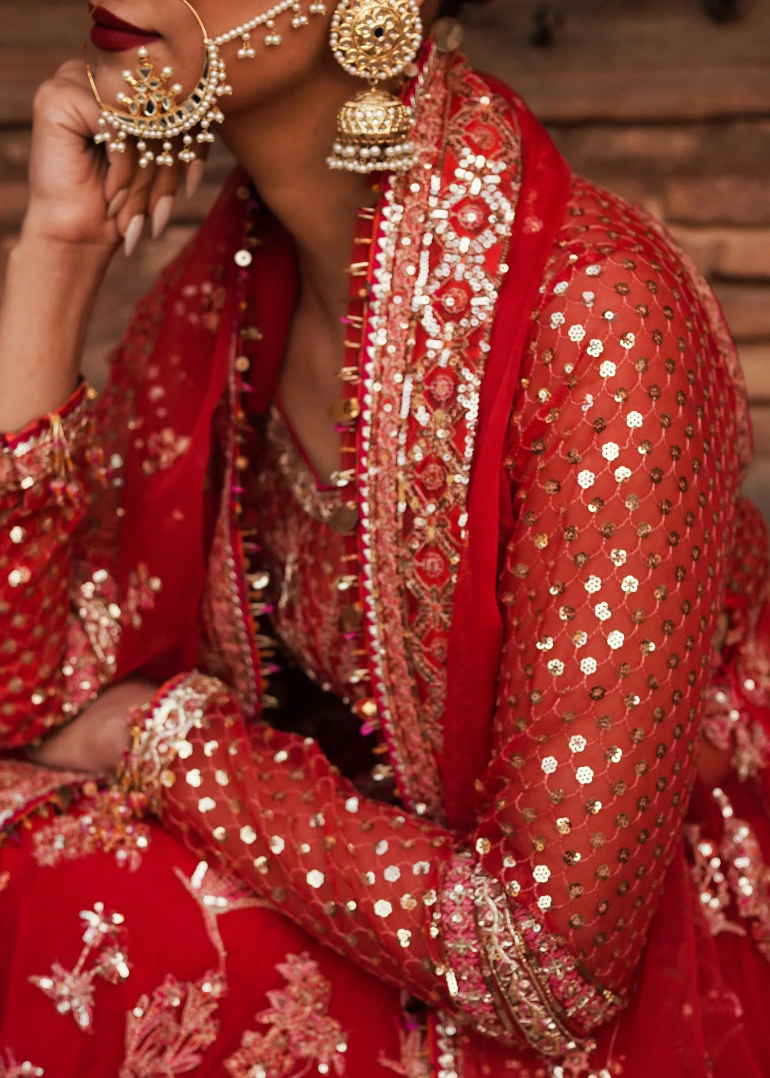 Red Pakistani Bridal Dress in Pishwas and Sharara Style