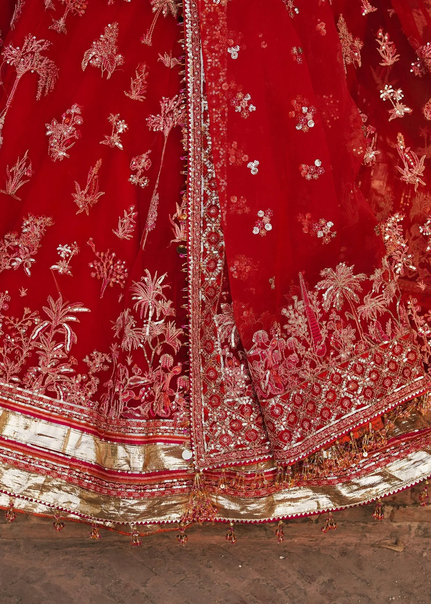 Red Pakistani Bridal Dress in Pishwas and Sharara Style