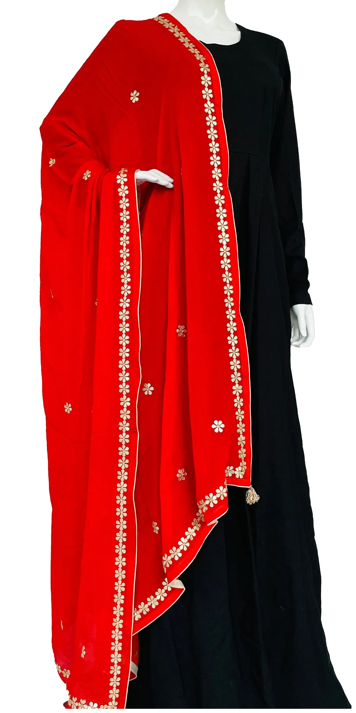 Red Pure Chinon Dupatta with Gota patti Handwork