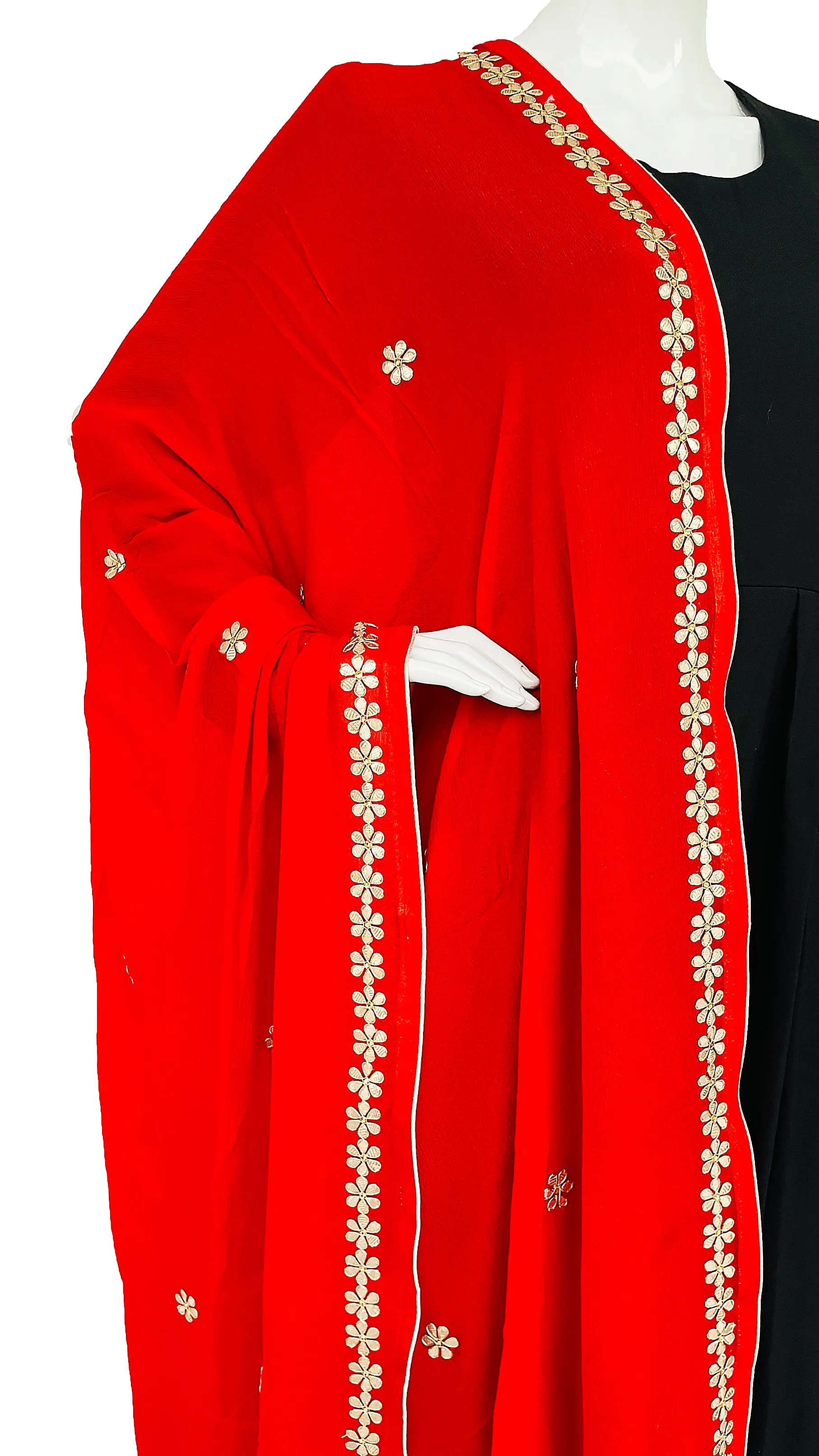 Red Pure Chinon Dupatta with Gota patti Handwork