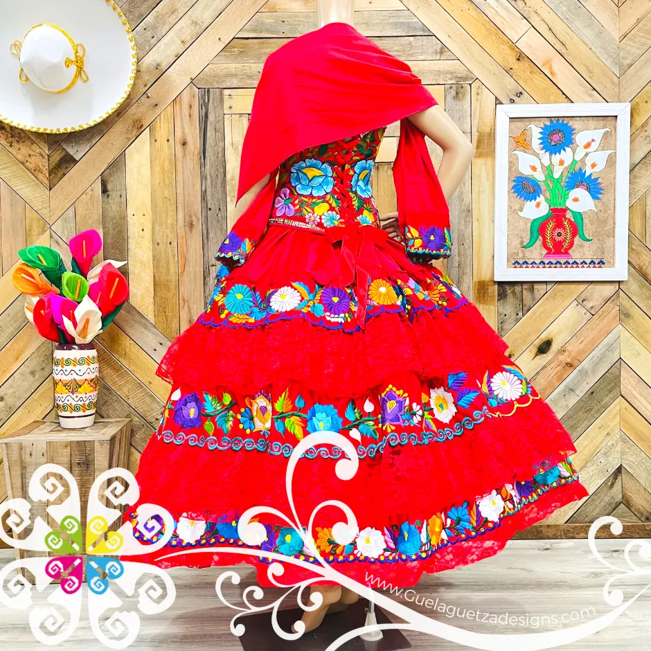 Red Quinceañera Puebla Dress - CUSTOM ORDER
