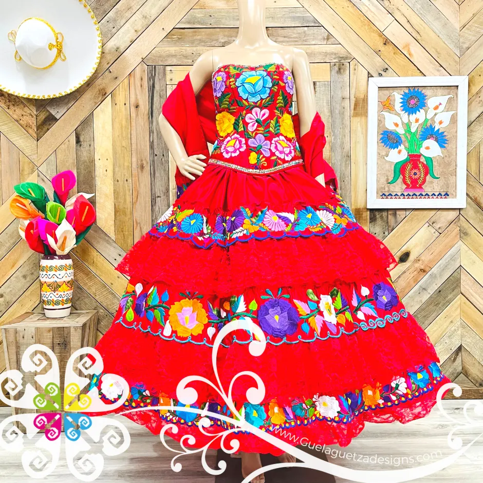 Red Quinceañera Puebla Dress - CUSTOM ORDER