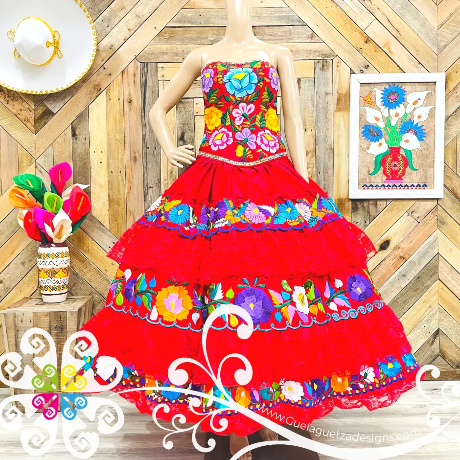 Red Quinceañera Puebla Dress - CUSTOM ORDER