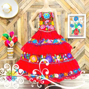 Red Quinceañera Puebla Dress - CUSTOM ORDER