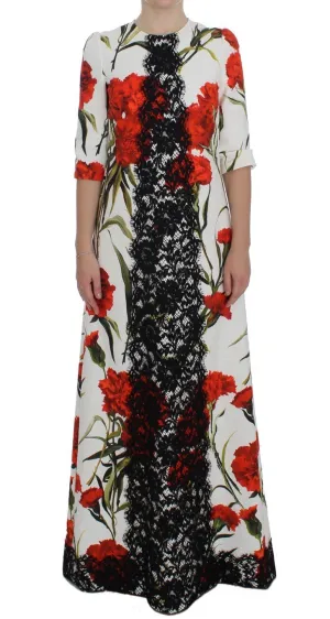 Red Roses Print Black Lace Stretch Dress