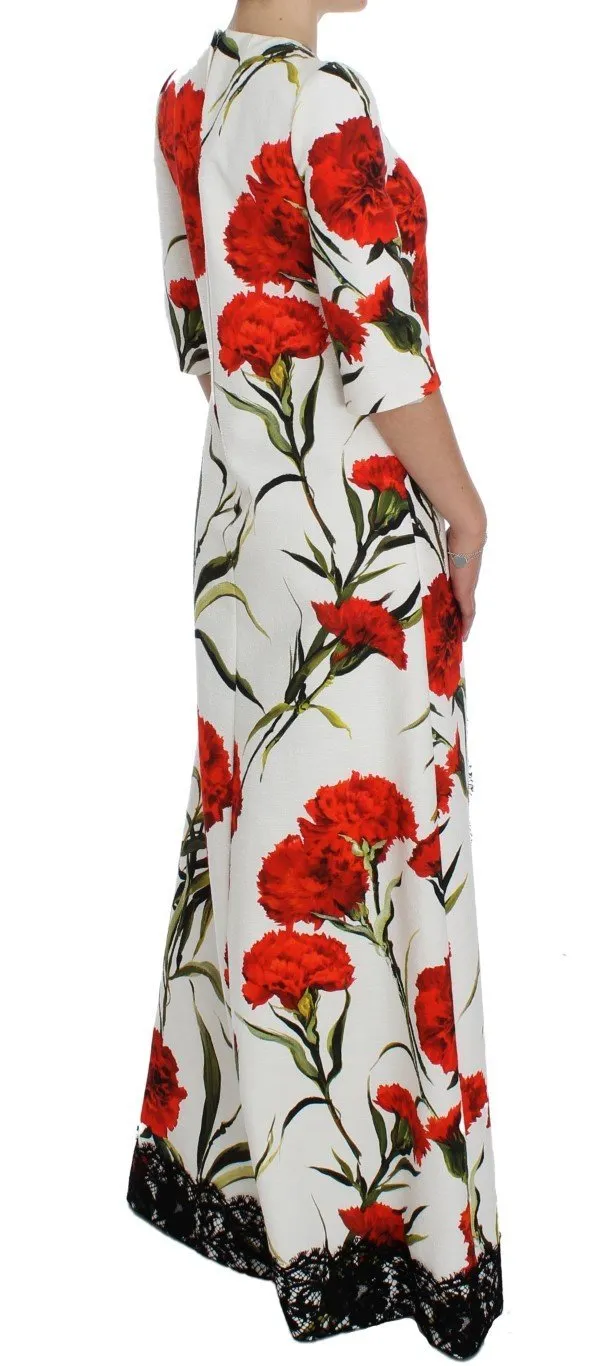 Red Roses Print Black Lace Stretch Dress