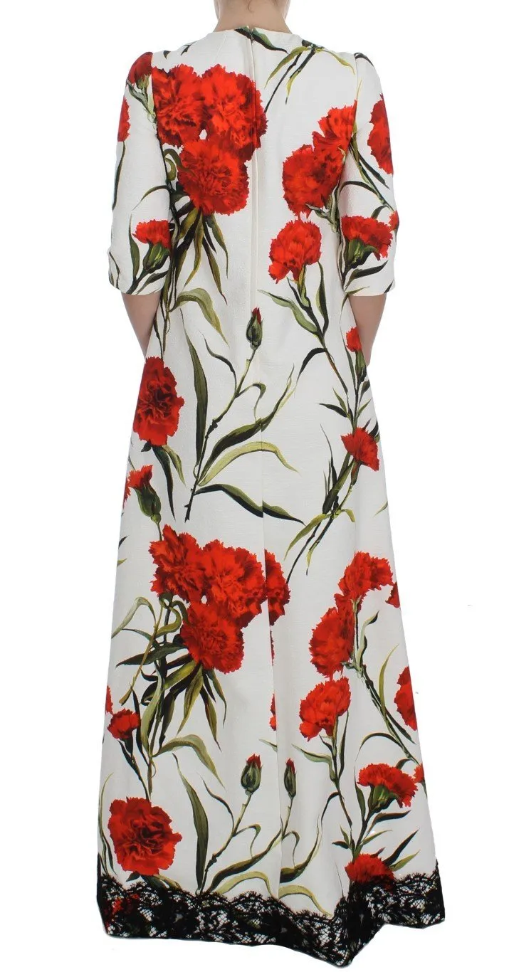 Red Roses Print Black Lace Stretch Dress