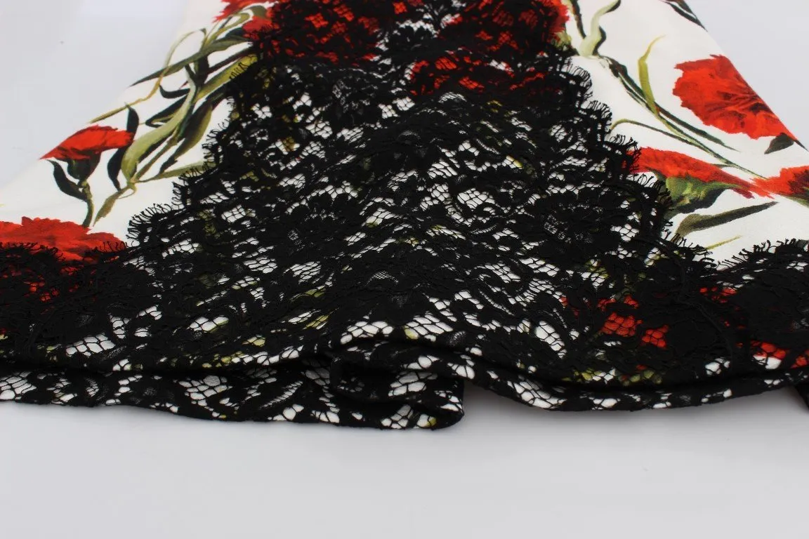 Red Roses Print Black Lace Stretch Dress