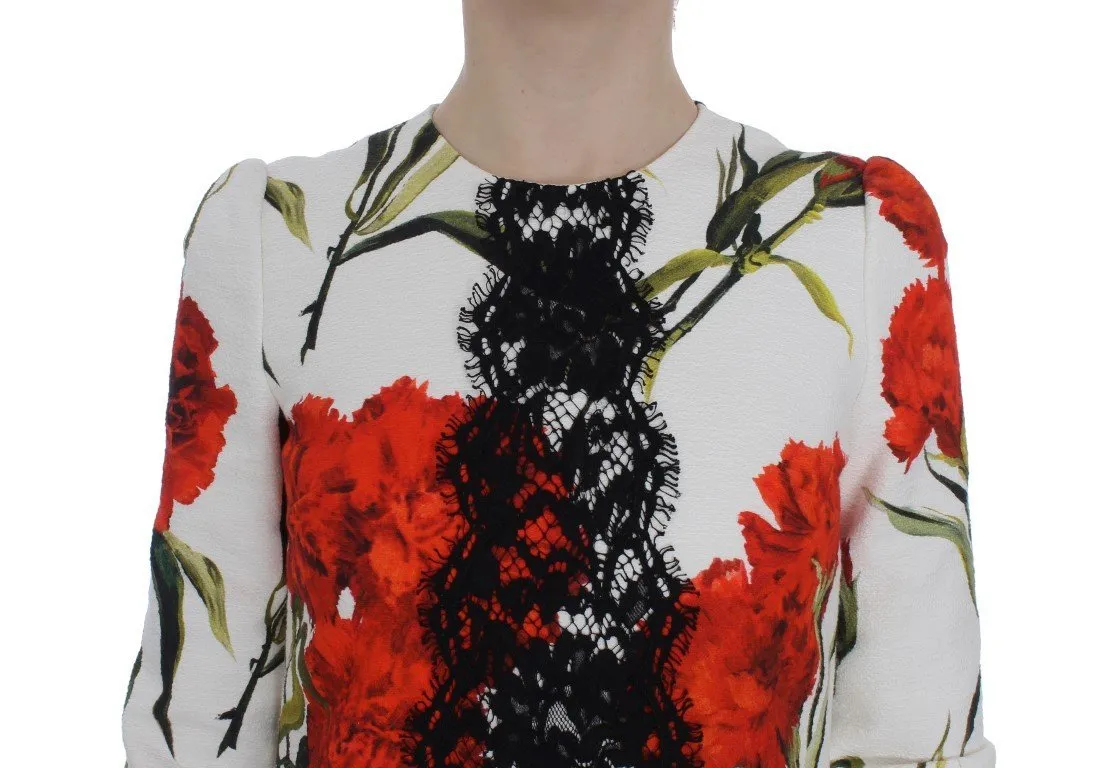 Red Roses Print Black Lace Stretch Dress