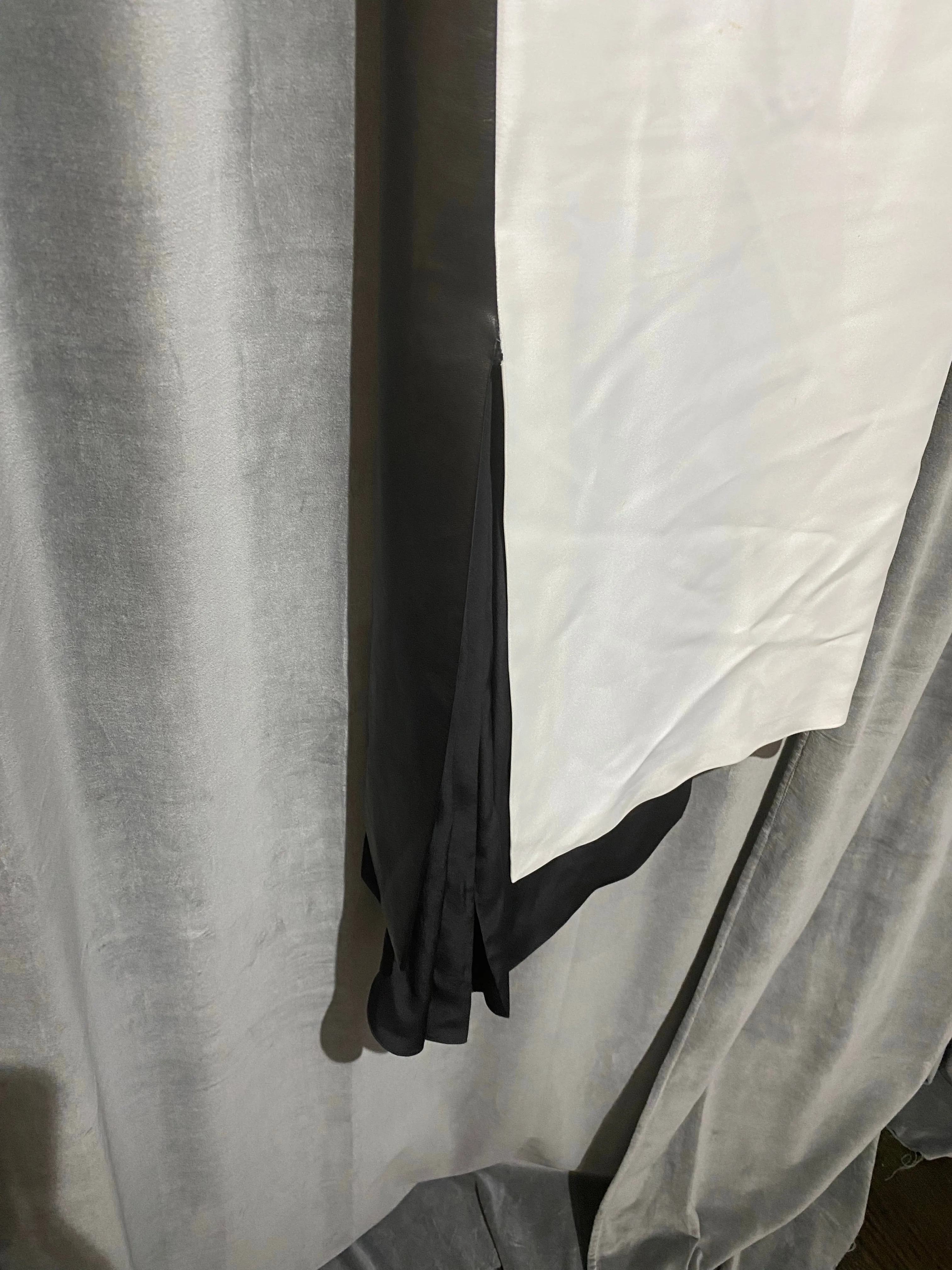 REED KRAKOFF Sleeveless Black Leather White Satin and Gold Circles Midi Dress