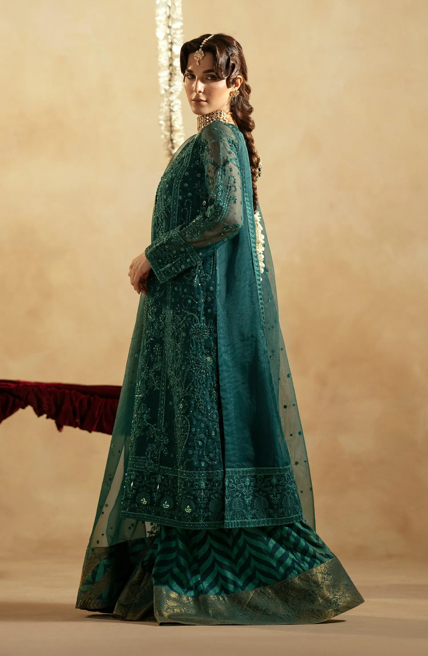 Regal Green Embroidered Pakistani Wedding Dress Kameez Sharara