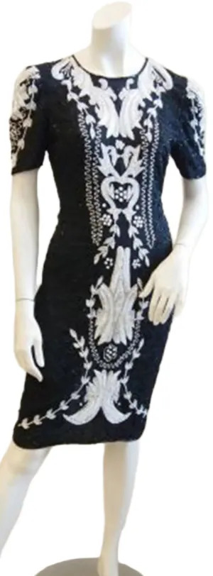 Regal in Black and White Beaded Vintage Evening Dress