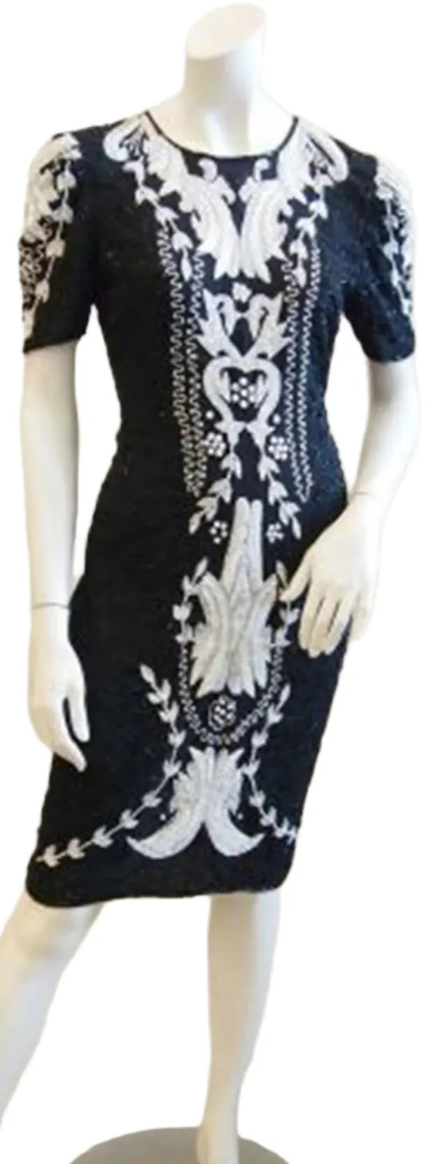 Regal in Black and White Beaded Vintage Evening Dress