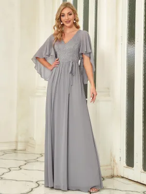 Robe de soirée élégante en mousseline de soie à col en V profond(Vente finale)