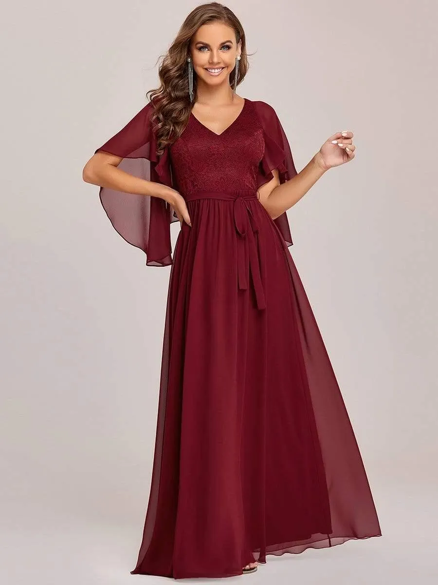 Robe de soirée élégante en mousseline de soie à col en V profond(Vente finale)