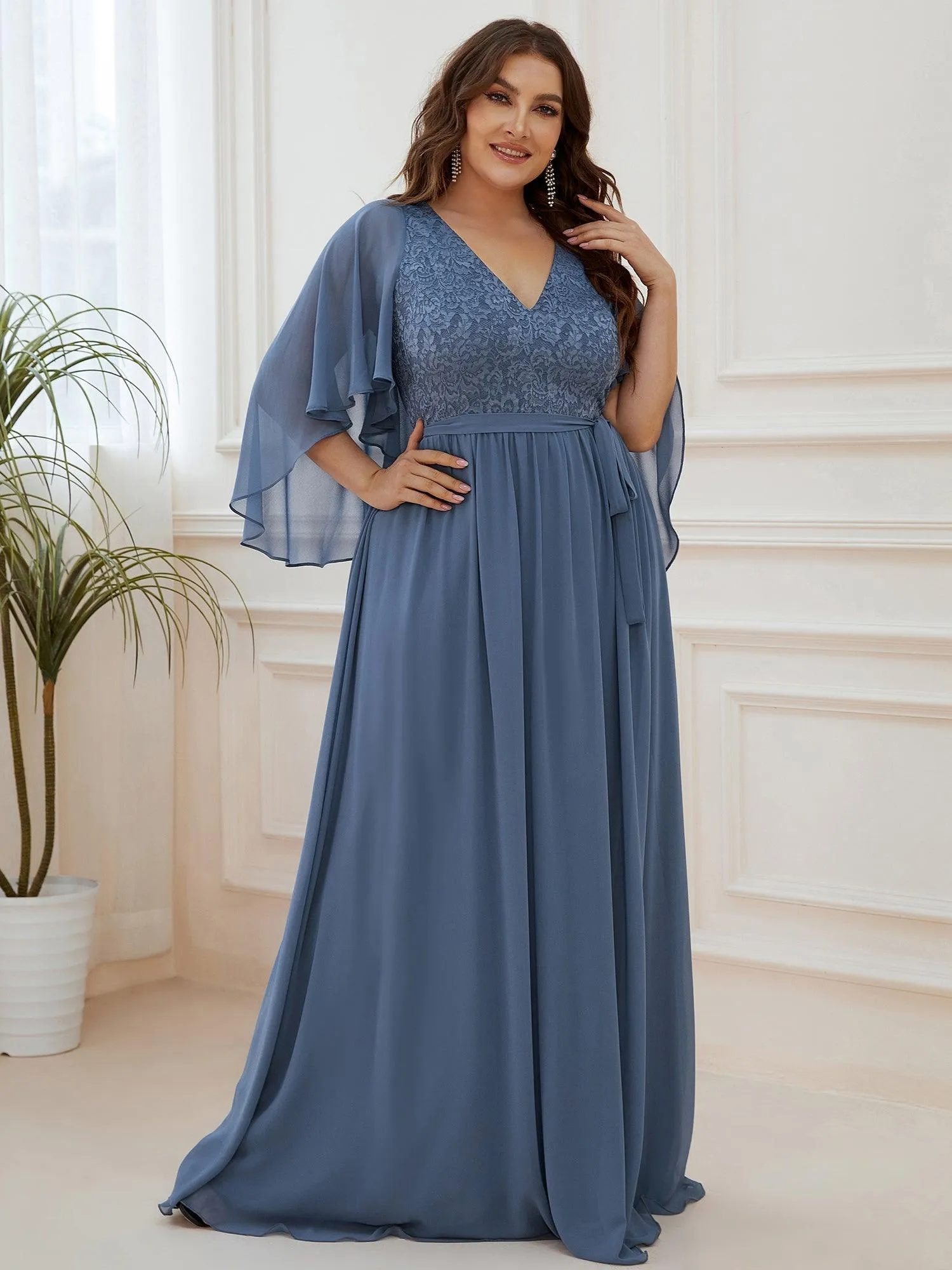 Robe de soirée élégante en mousseline de soie à col en V profond(Vente finale)