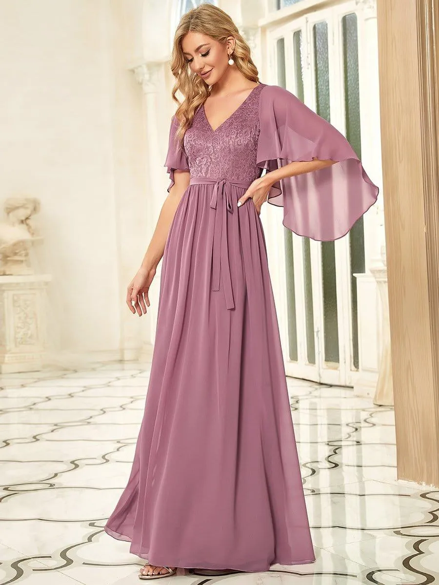 Robe de soirée élégante en mousseline de soie à col en V profond(Vente finale)