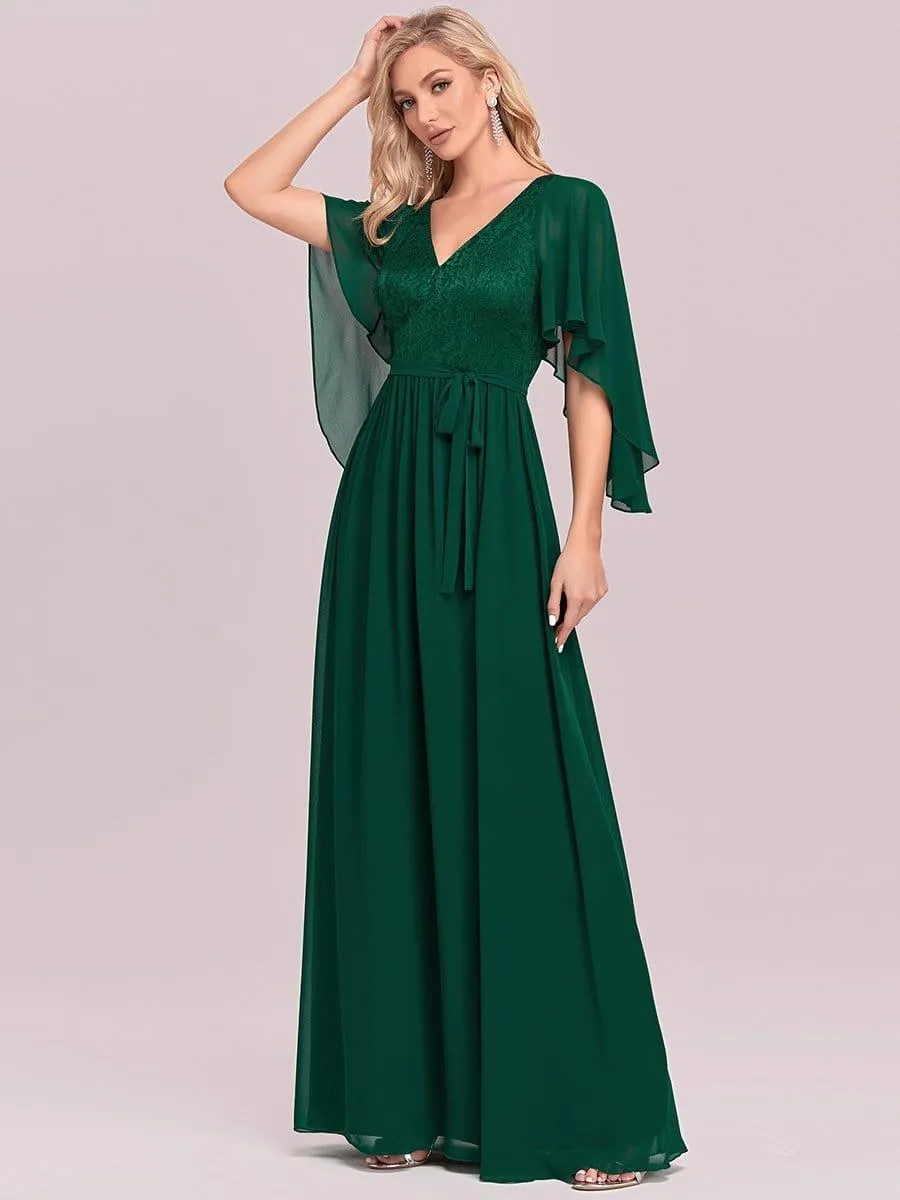 Robe de soirée élégante en mousseline de soie à col en V profond(Vente finale)