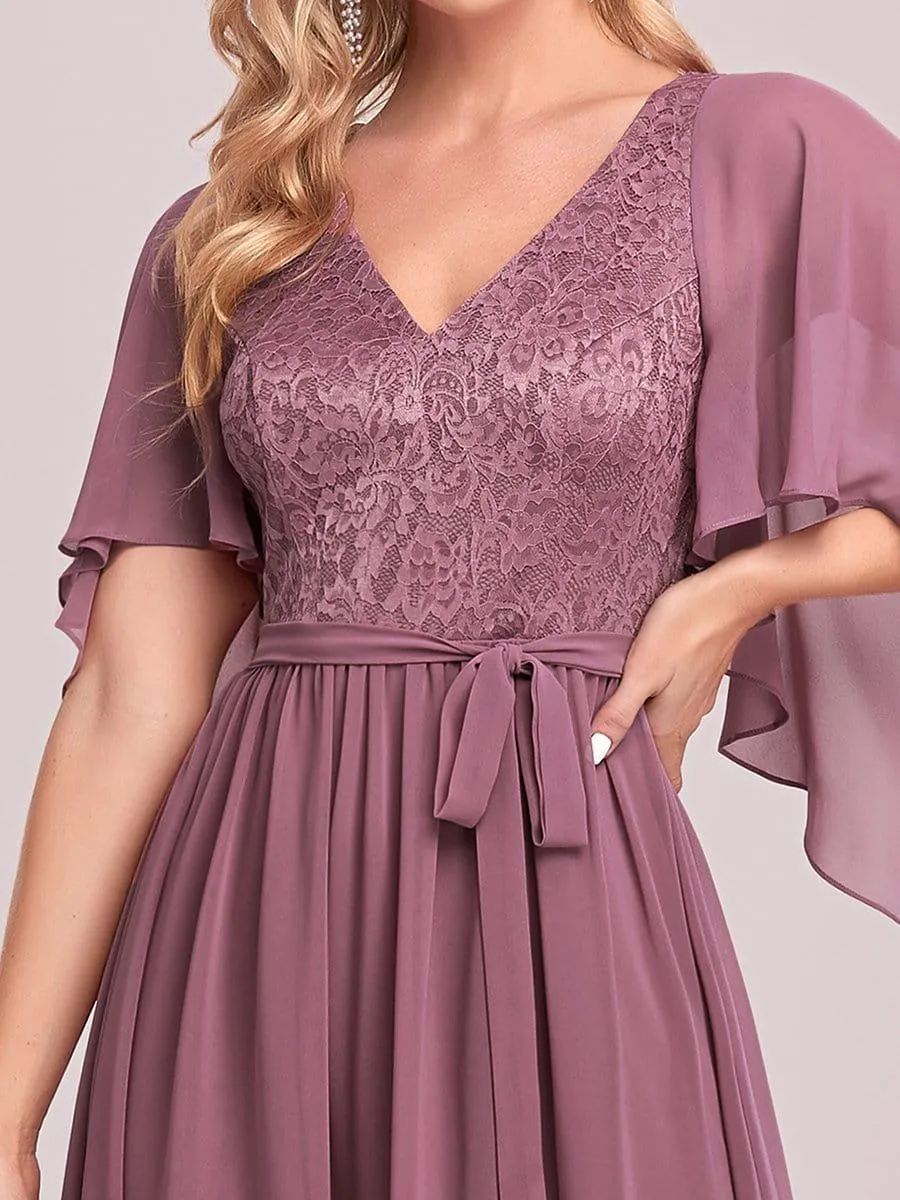 Robe de soirée élégante en mousseline de soie à col en V profond(Vente finale)