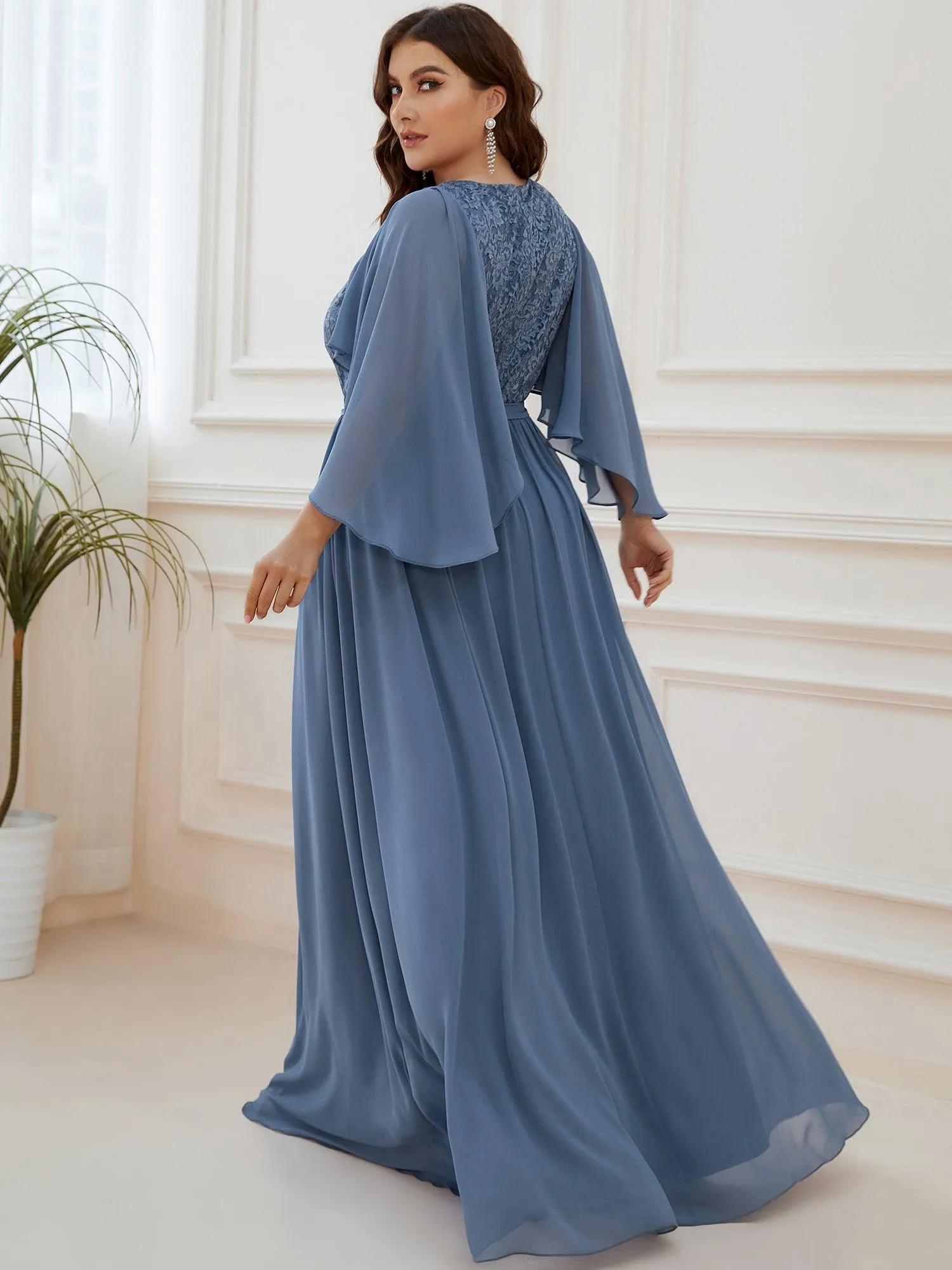Robe de soirée élégante en mousseline de soie à col en V profond(Vente finale)