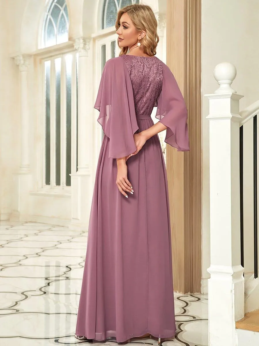 Robe de soirée élégante en mousseline de soie à col en V profond(Vente finale)