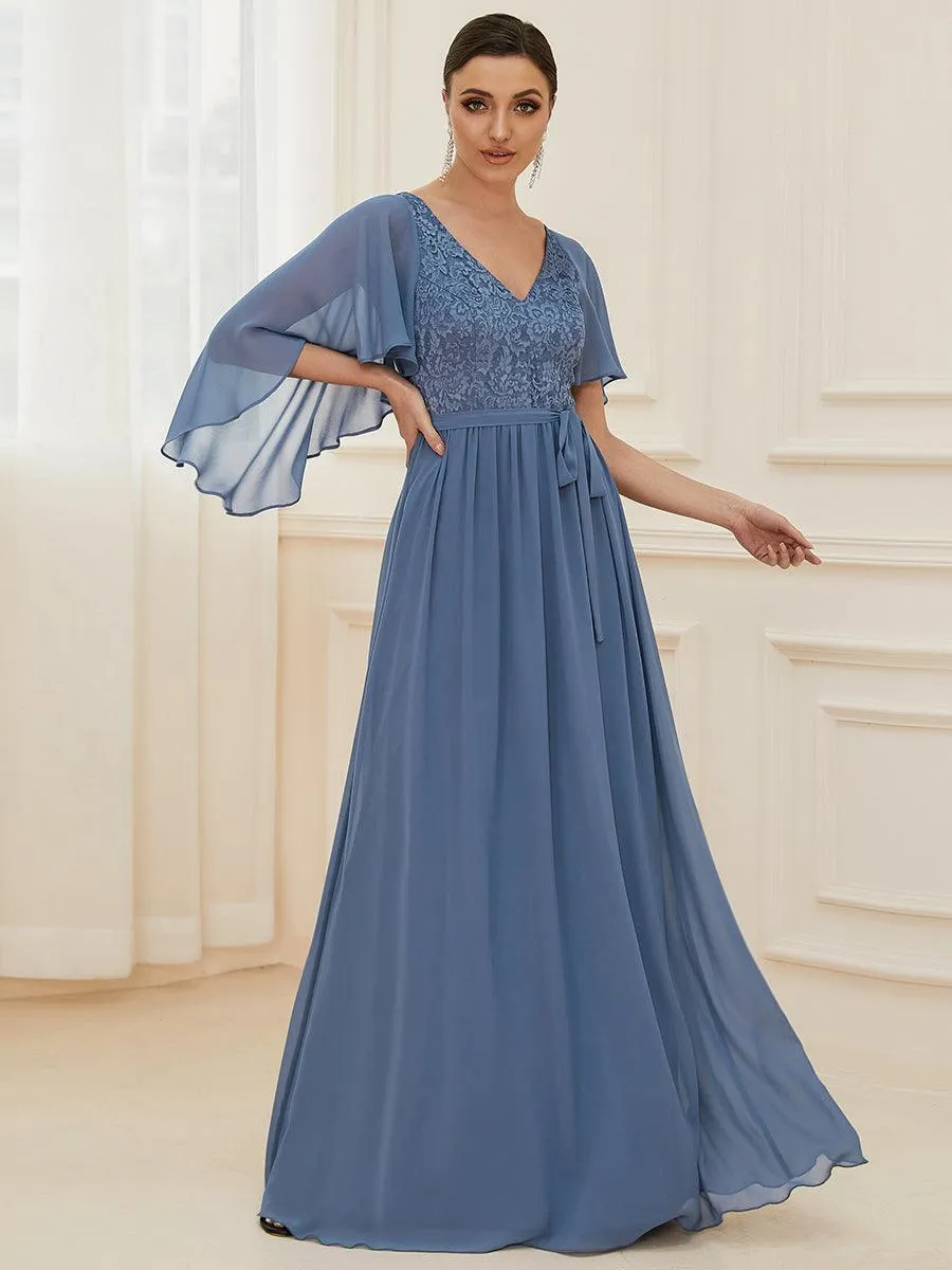 Robe de soirée élégante en mousseline de soie à col en V profond(Vente finale)